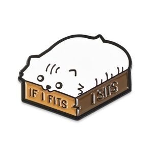 If I Fits I Sits Kitty Cat Box Funny Meme Enamel Lapel Pin Brooch 1 Inch Wide